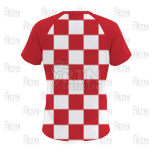 red and white checkered soccer jersey